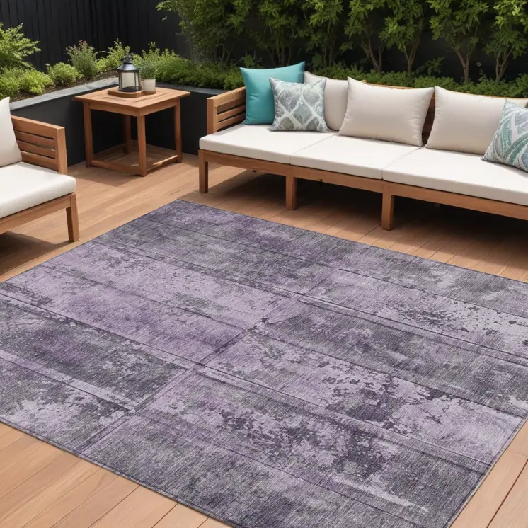 10' X 14' Purple Lavender And Gray Abstract Washable Indoor Outdoor Area Rug