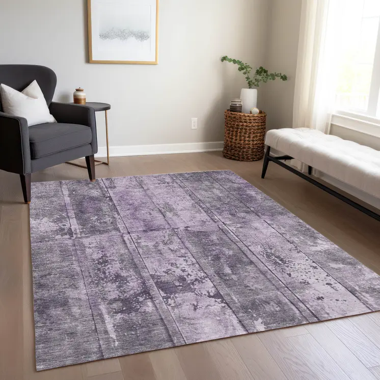 10' X 14' Purple Lavender And Gray Abstract Washable Indoor Outdoor Area Rug