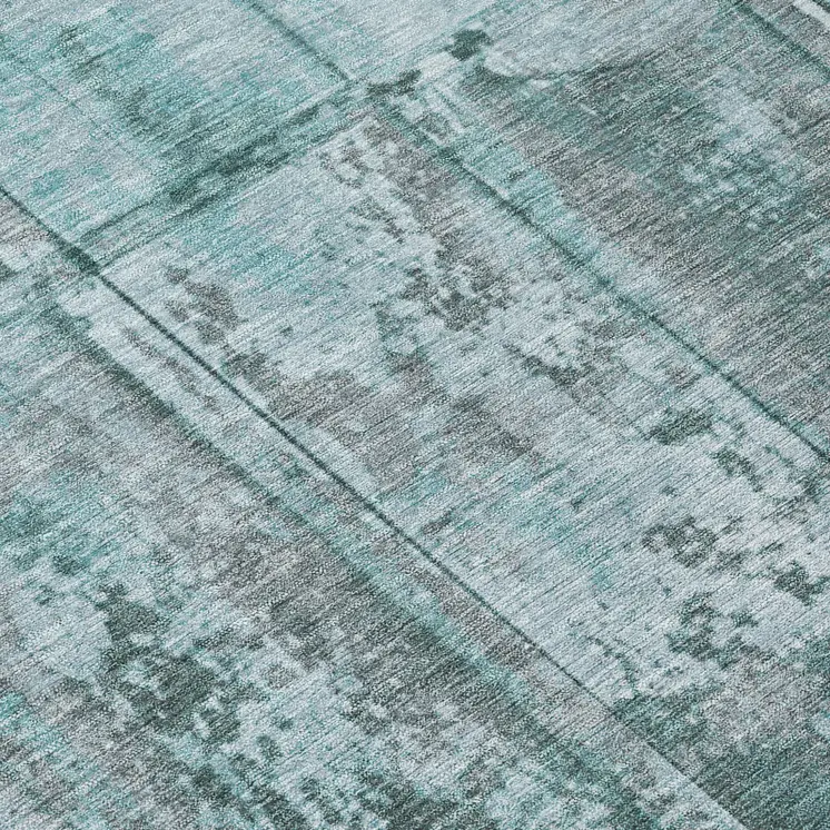 8' Teal Blue Charcoal And Gray Round Abstract Washable Indoor Outdoor Area Rug