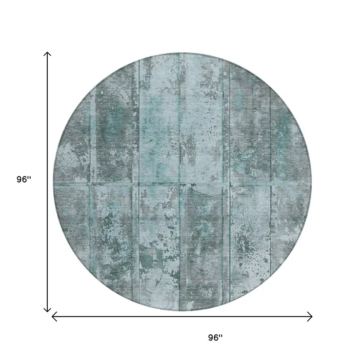 8' Teal Blue Charcoal And Gray Round Abstract Washable Indoor Outdoor Area Rug