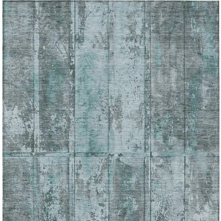 8' X 10' Teal Blue Charcoal And Gray Abstract Washable Indoor Outdoor Area Rug