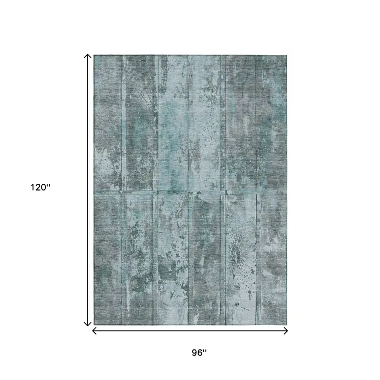 8' X 10' Teal Blue Charcoal And Gray Abstract Washable Indoor Outdoor Area Rug