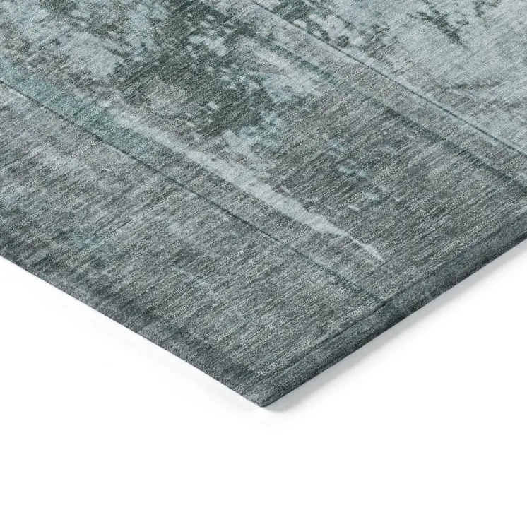 8' X 10' Teal Blue Charcoal And Gray Abstract Washable Indoor Outdoor Area Rug