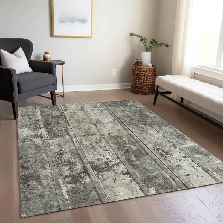 5' X 8' Taupe Beige And Brown Abstract Washable Indoor Outdoor Area Rug