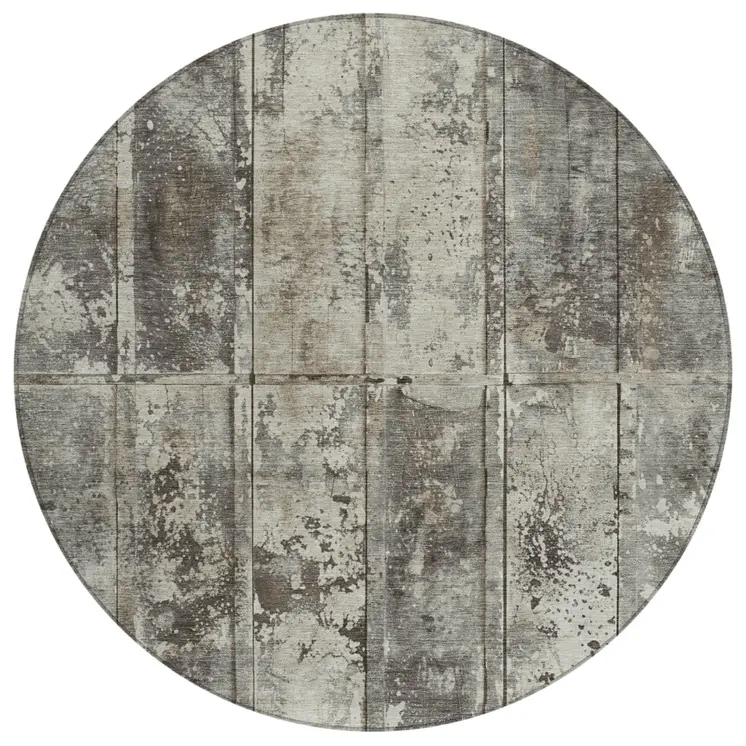 8' Taupe Beige And Brown Round Abstract Washable Indoor Outdoor Area Rug
