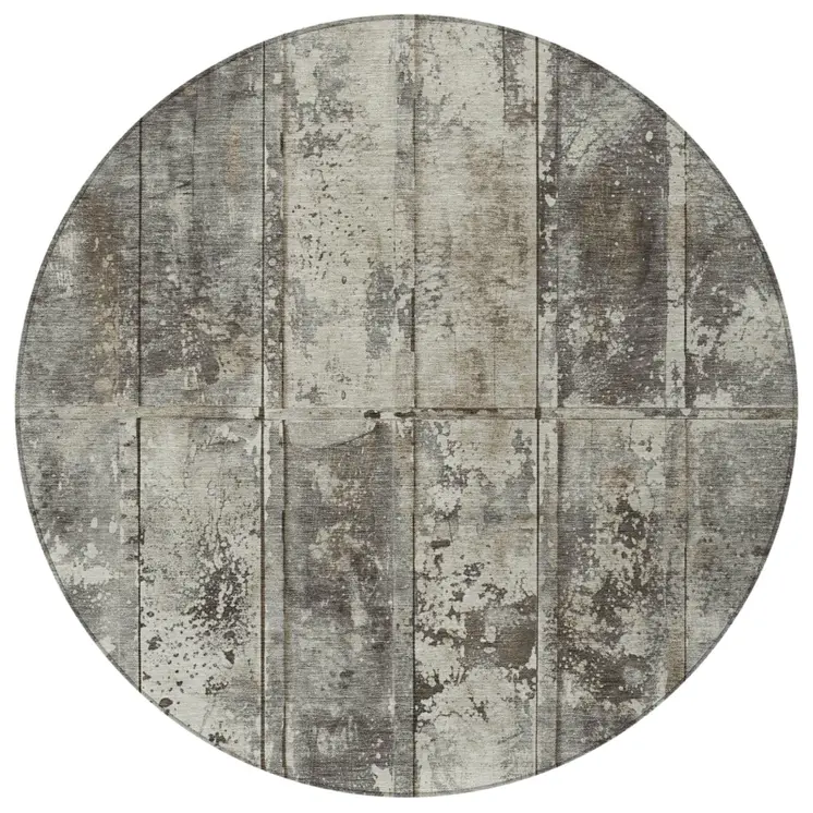 8' Taupe Beige And Brown Round Abstract Washable Indoor Outdoor Area Rug