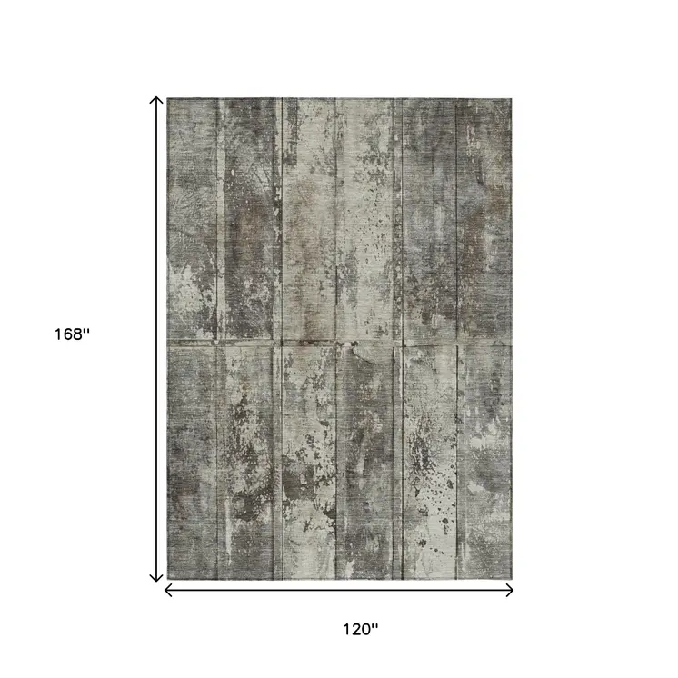 10' X 14' Taupe Beige And Brown Abstract Washable Indoor Outdoor Area Rug