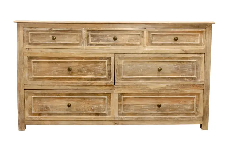 68" Natural Solid Wood Seven Drawer Dresser