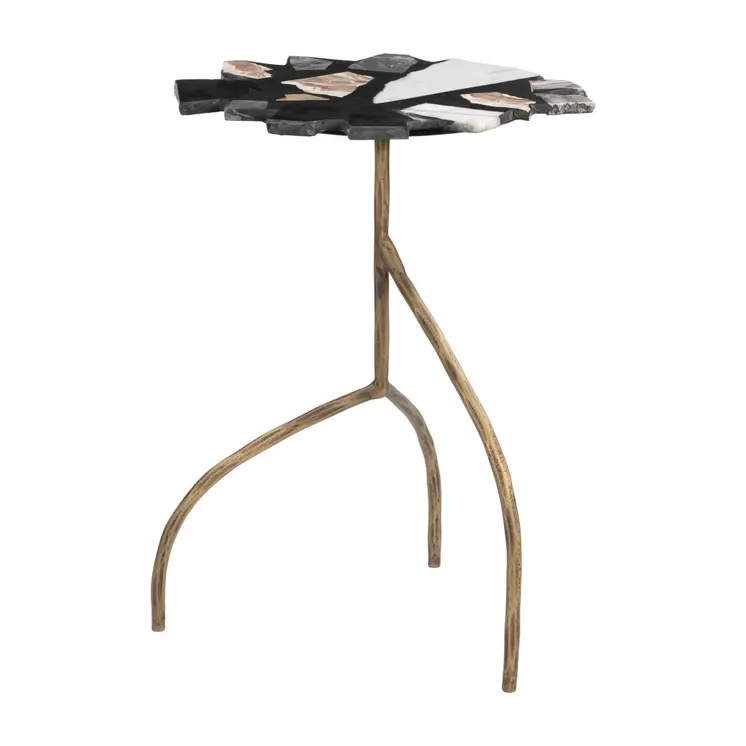 23" Black and Brown Iron Pedestal End Table