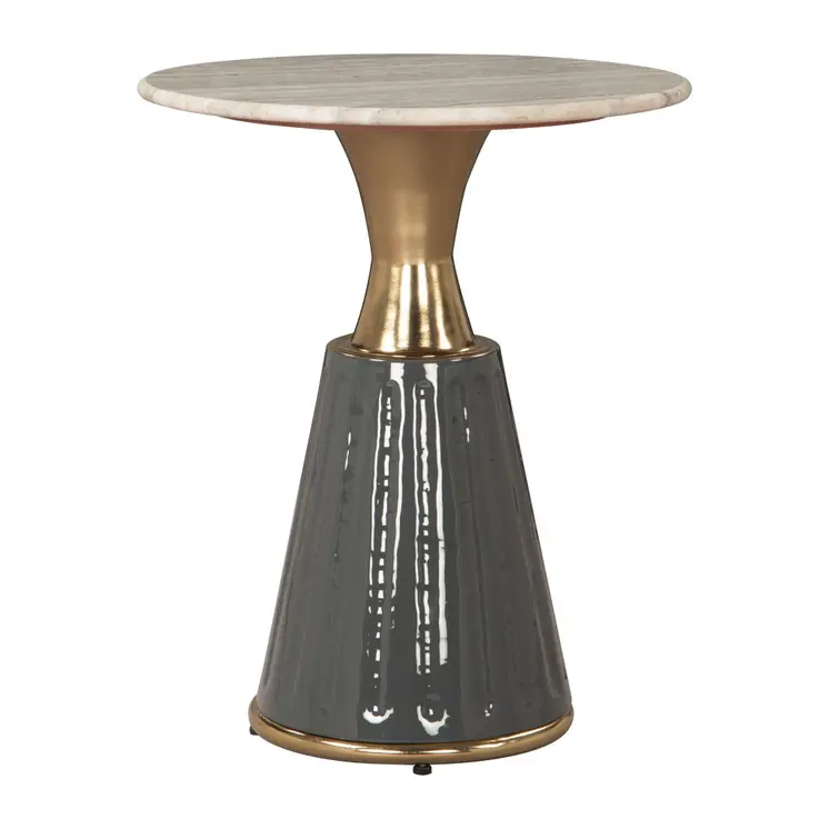 22" Clear and Gold Wood Pedestal End Table
