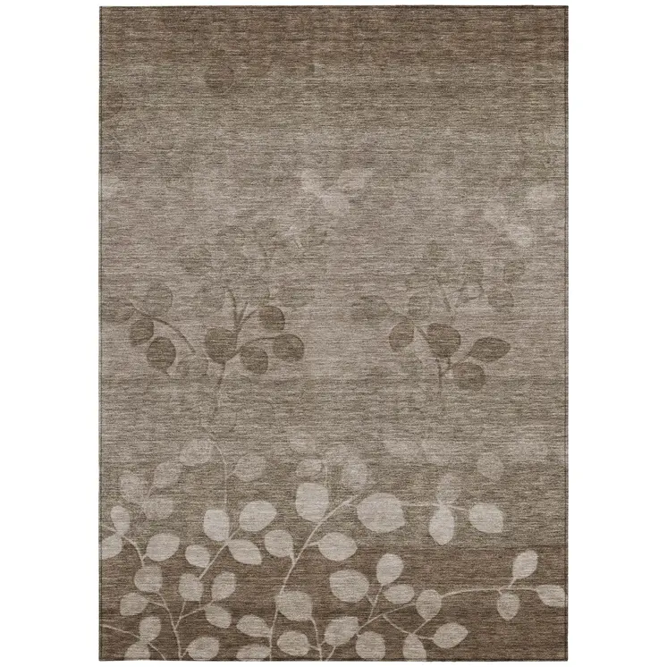 5' X 8' Taupe And Beige Floral Washable Indoor Outdoor Area Rug