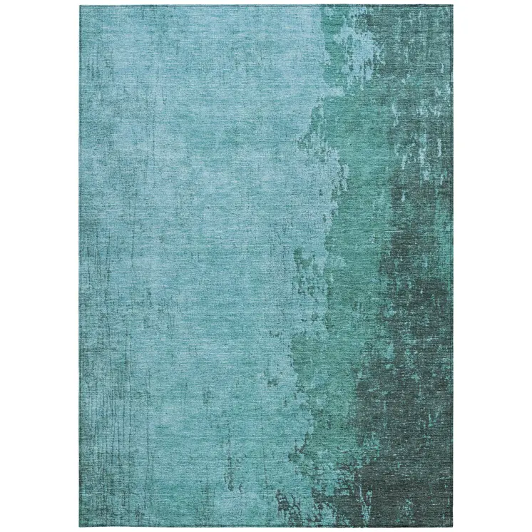 8' X 10' Teal Blue And Aqua Abstract Washable Indoor Outdoor Area Rug