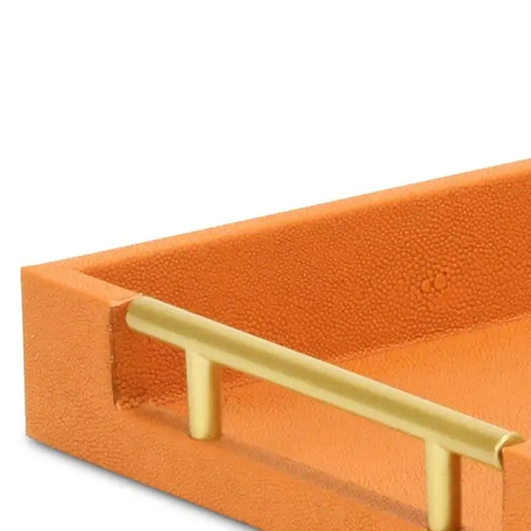 16" Orange And Gold Faux Shagreen Handmade Serving Tray With Handles