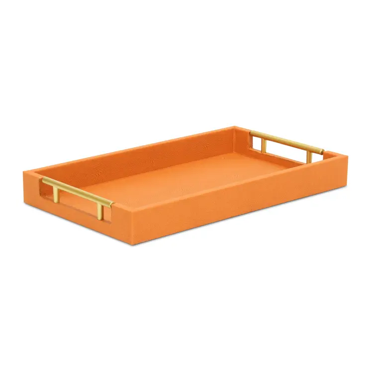 16" Orange And Gold Faux Shagreen Handmade Serving Tray With Handles