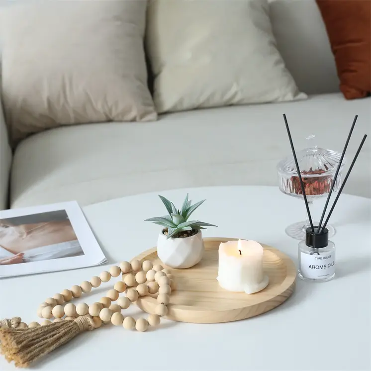 9" Natural Solid Wood Handmade Round Vanity Tray