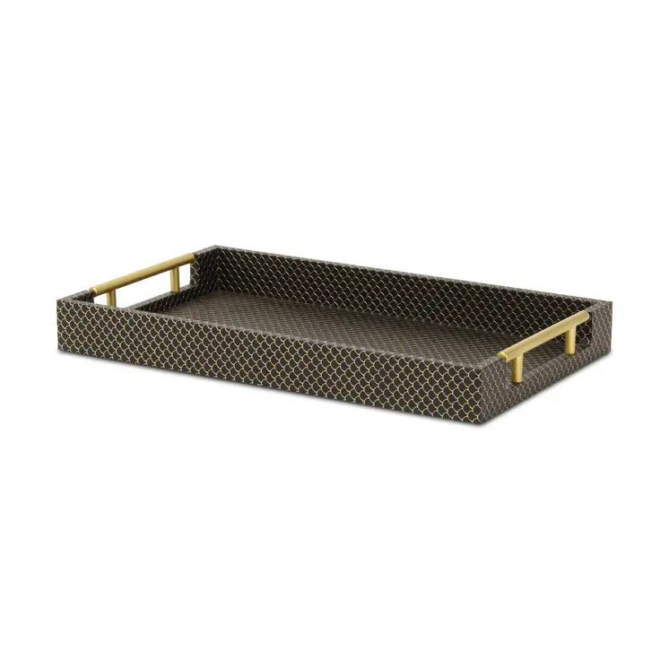 16" Black And Gold Geometric Print Handmade Serving Tray