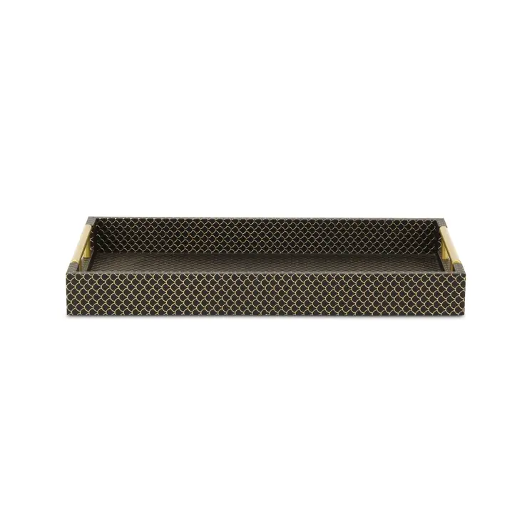 16" Black And Gold Geometric Print Handmade Serving Tray