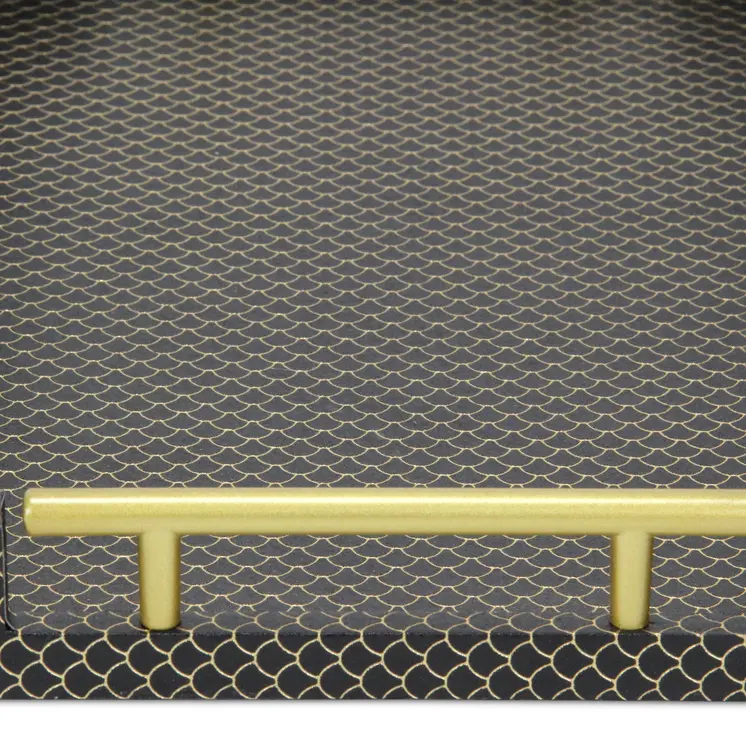 16" Black And Gold Geometric Print Handmade Serving Tray