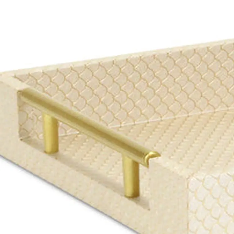 16" Champagne And Gold Geometric Print Handmade Serving Tray With Handles