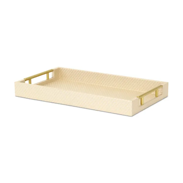 16" Champagne And Gold Geometric Print Handmade Serving Tray With Handles