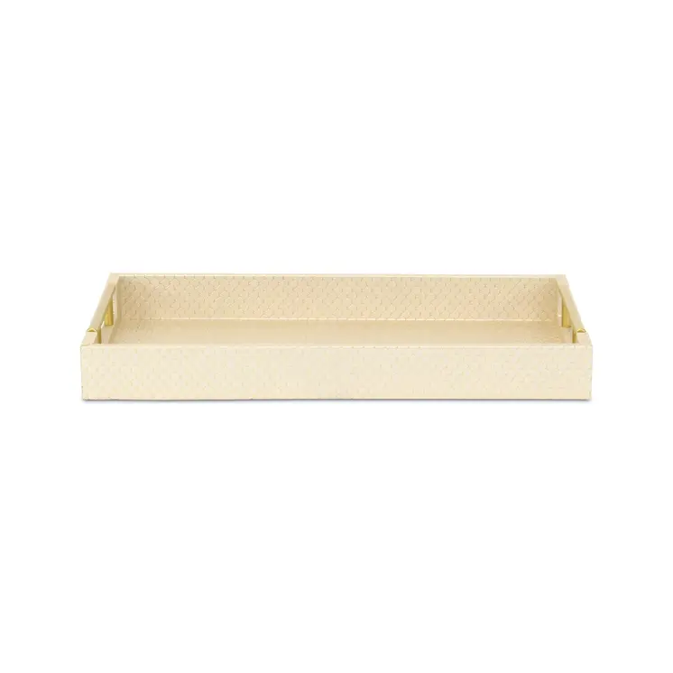 16" Champagne And Gold Geometric Print Handmade Serving Tray With Handles