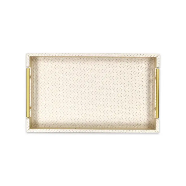 16" Champagne And Gold Geometric Print Handmade Serving Tray With Handles