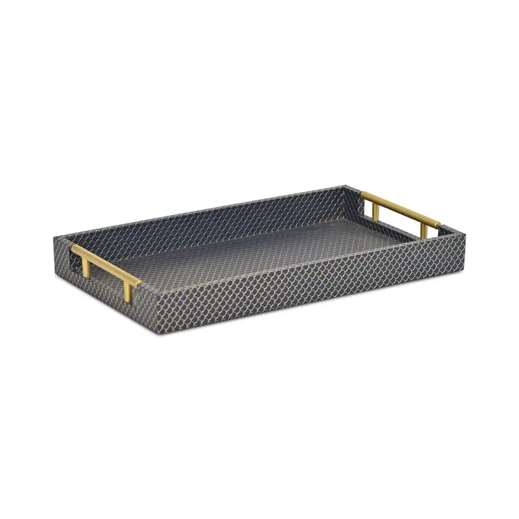 16" Blue And Gold Geometric Handmade Serving Tray