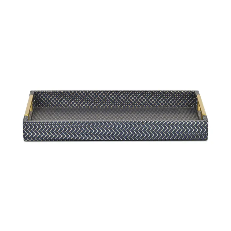 16" Blue And Gold Geometric Handmade Serving Tray