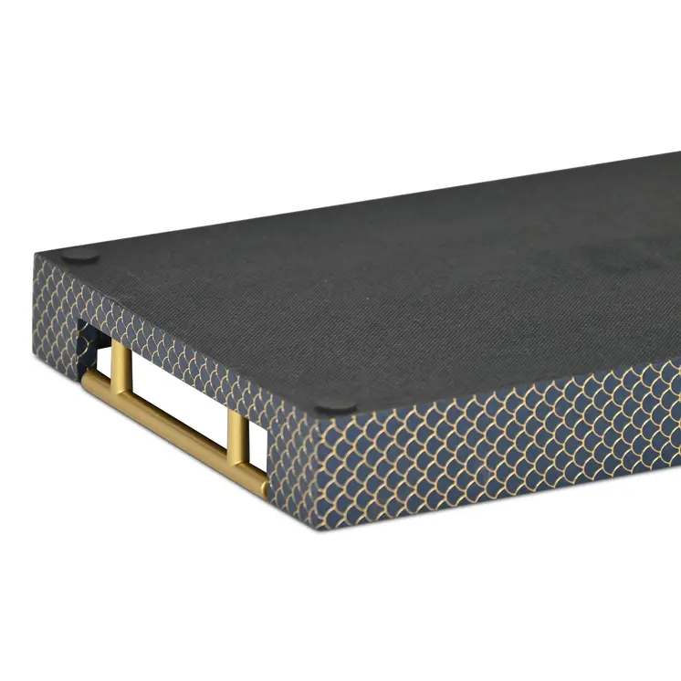 16" Blue And Gold Geometric Handmade Serving Tray