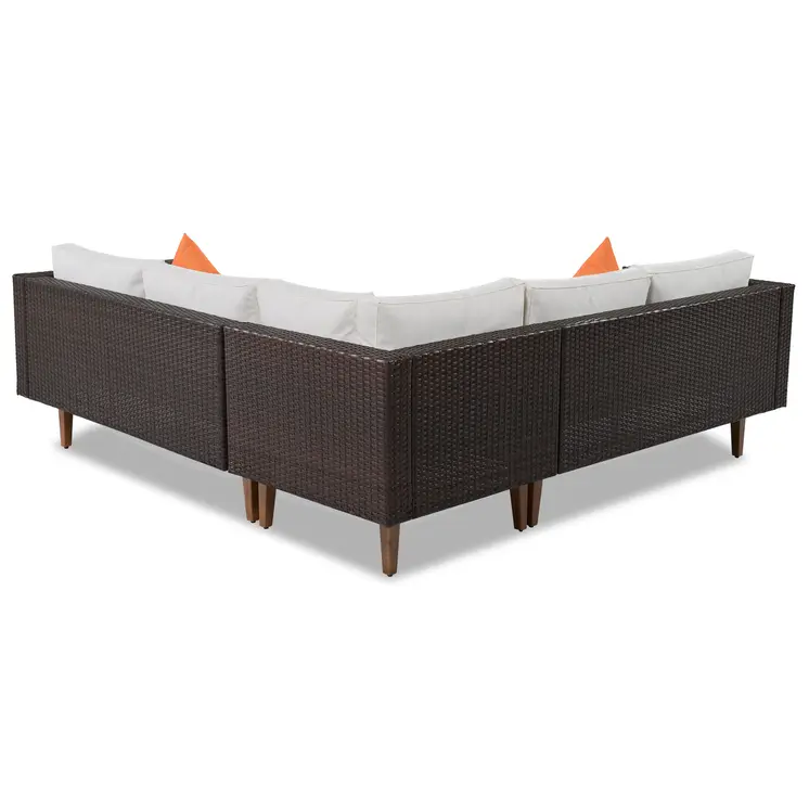 Two Piece Outdoor Beige Wicker Sectional Seating Group with Beige Cushions