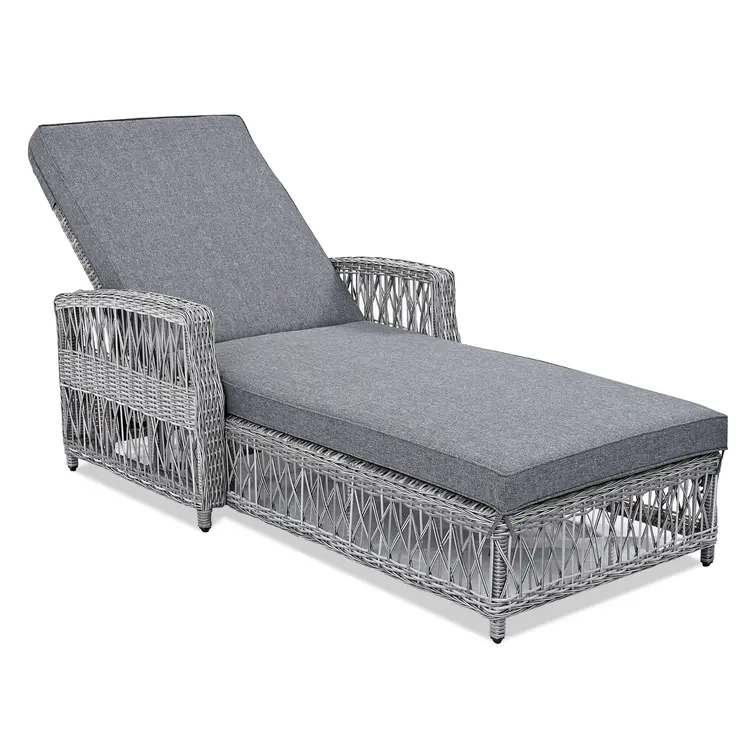 78" Gray Metal Outdoor Chaise Lounge with Gray Cushion