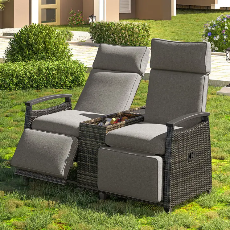 24" Brown Metal Outdoor Accent Chair with Storage with Brown Cushion