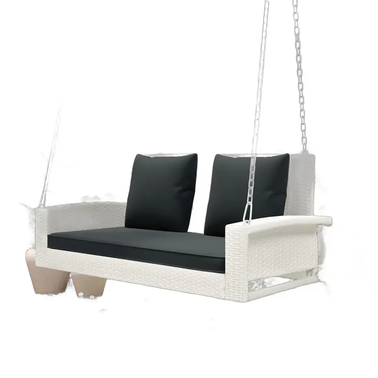 50" White Metal Outdoor Swing Chair with White Cushion