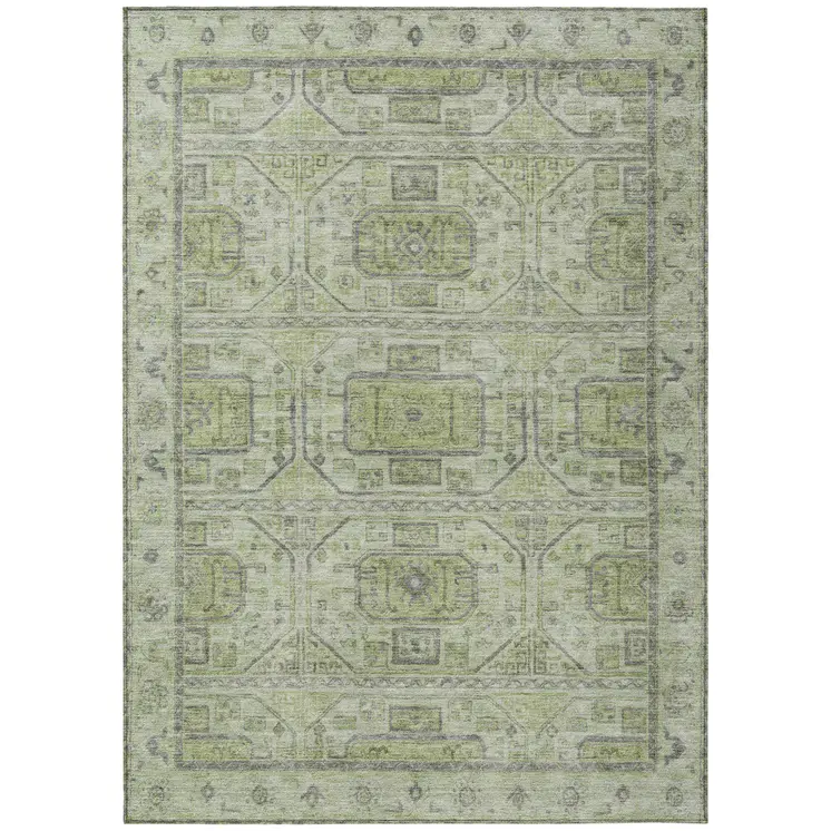 5' X 8' Artichoke Green And Gray Geometric Washable Indoor Outdoor Area Rug