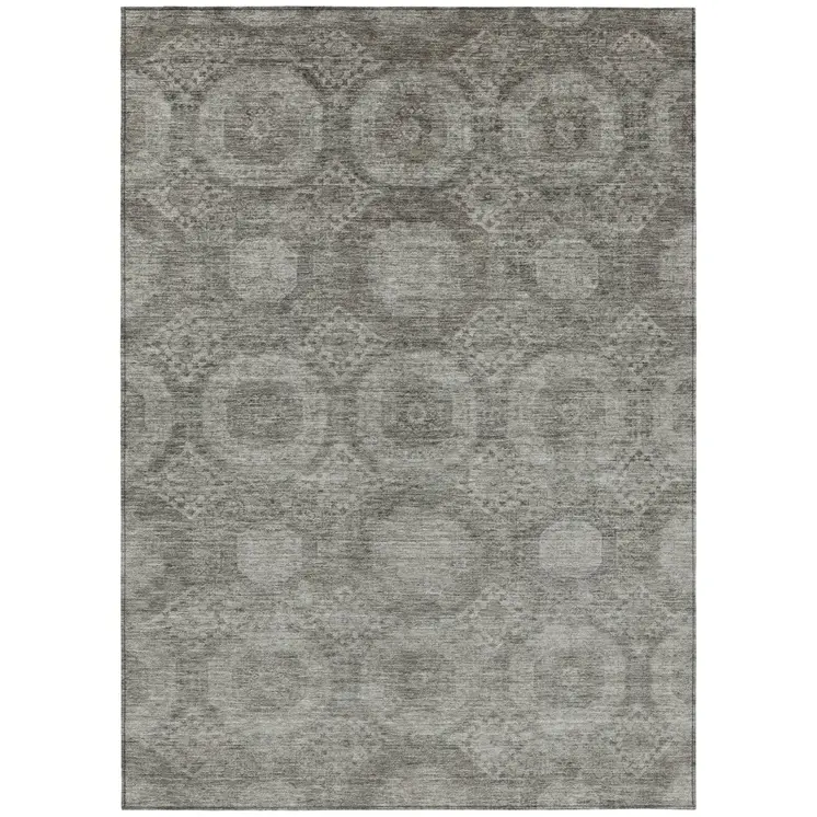 8' X 10' Pewter And Gray Medallion Washable Indoor Outdoor Area Rug