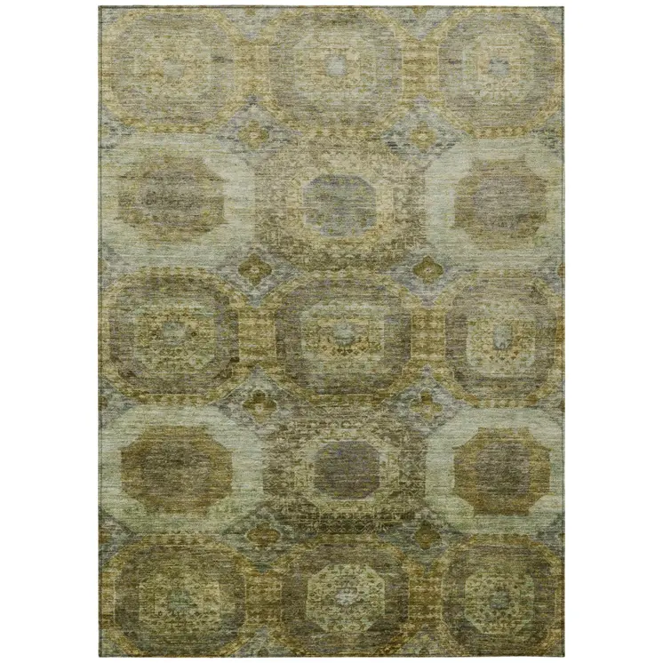 8' X 10' Gold And Beige Medallion Washable Indoor Outdoor Area Rug