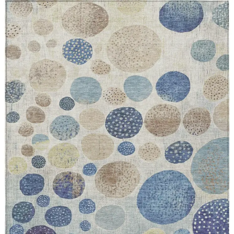 10' X 14' Navy Blue And Ivory Geometric Washable Indoor Outdoor Area Rug