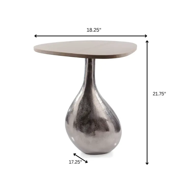 22" Silver And Beige Cast Aluminum And Marble Pedestal End Table