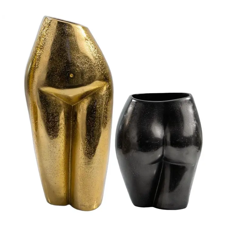 14" Gold Cast Aluminum Female Form Table Vase