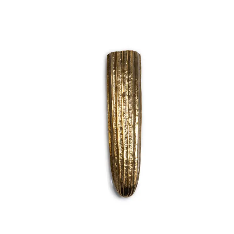 12" Antiqued Gold Ribbed Aluminum Wall Vase