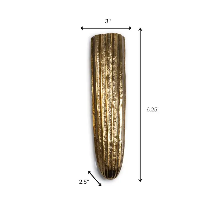 12" Antiqued Gold Ribbed Aluminum Wall Vase