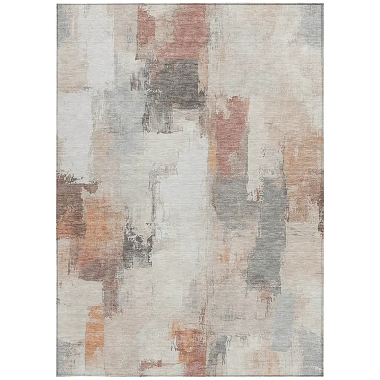 3' X 5' Rust And Ivory Abstract Washable Indoor Outdoor Area Rug