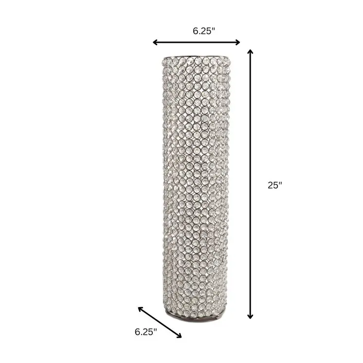 25" Clear And Silver Faux Crystal And Metal Table Vase