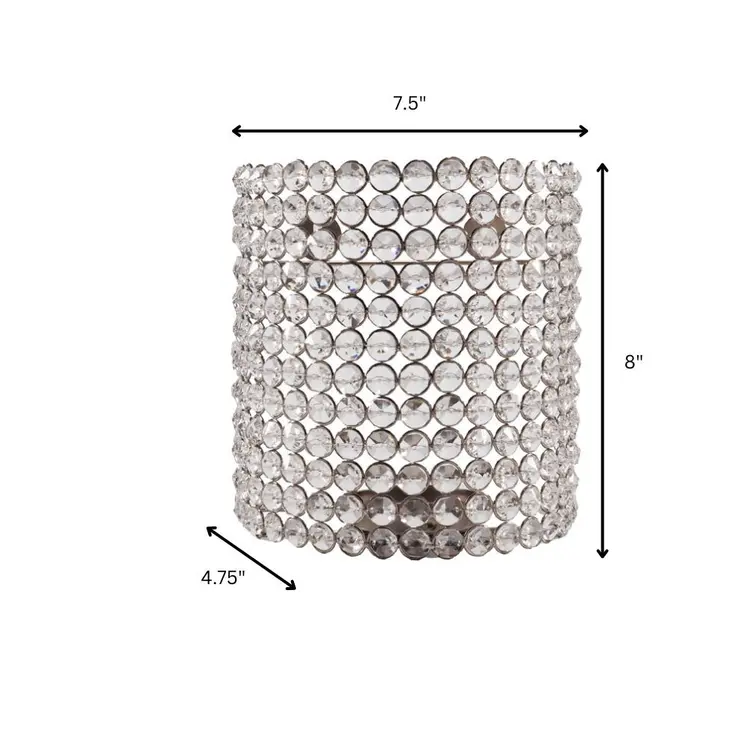 8" Clear And Silver Bejeweled Crystal Wall Sconce Candle Holder