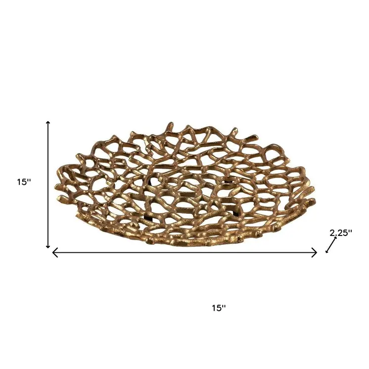 15" Gold Aluminum Coral Decorative Low Bowl