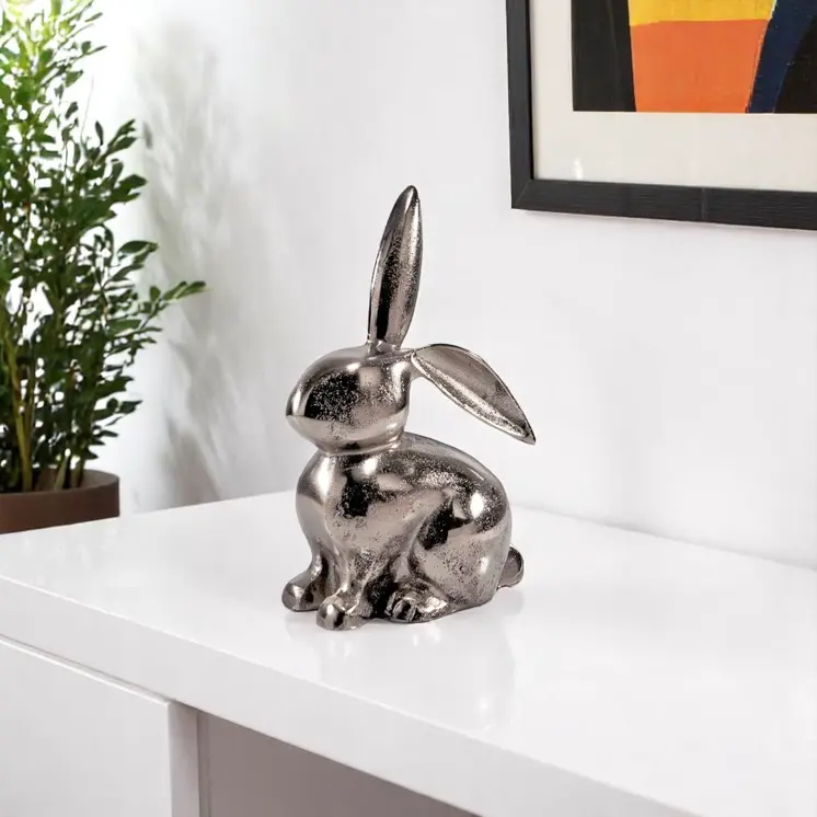9" Silver Aluminum Rabbit Tabletop Sculpture