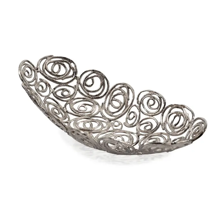 20" Silver Aluminum Abstract Circles Oval Decorative Bowl