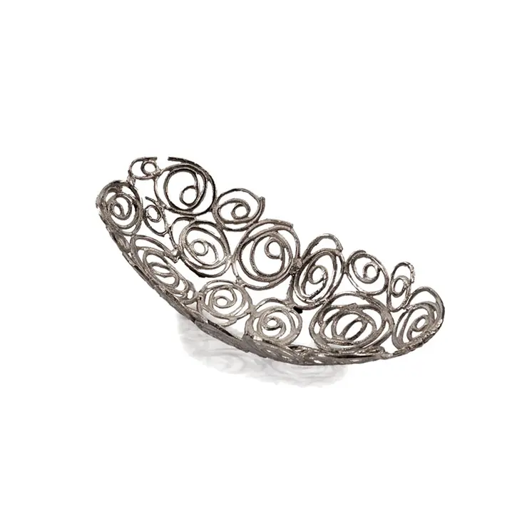 16" Silver Aluminum Abstract Circles Oval Decorative Bowl