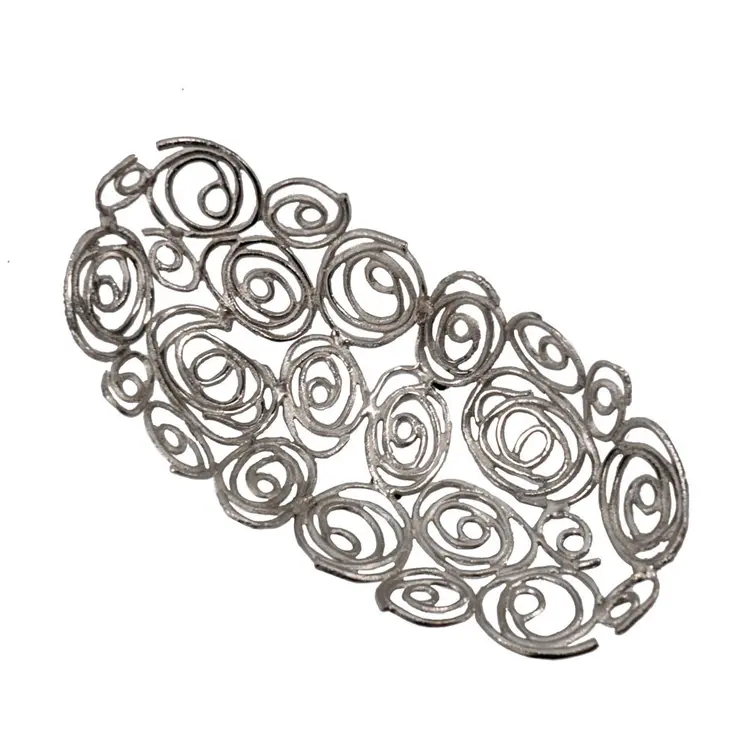 16" Silver Aluminum Abstract Circles Oval Decorative Bowl