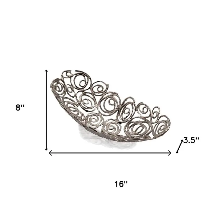 16" Silver Aluminum Abstract Circles Oval Decorative Bowl